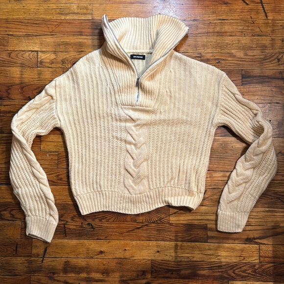 NAADAM Women's Cashmino Cable Quarter Zip‎ Comfy Popover Sweater Cream  Size XS - Picture 2 of 12